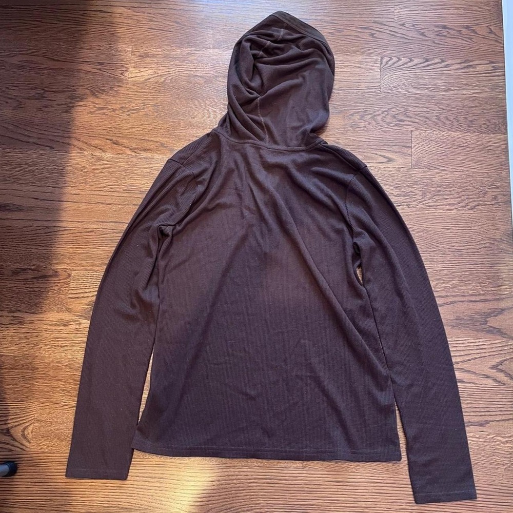 Y2K Brown Thermal Henley Hoodie Top Whimsigoth Goblincore Size S - Picture 7 of 7